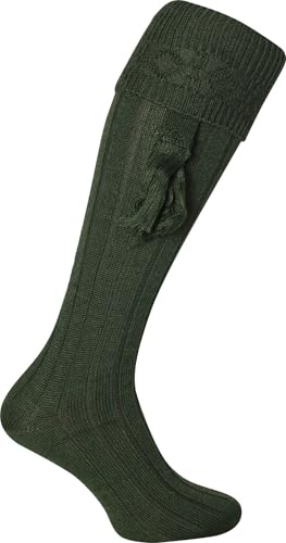 JACK PYKE Plain Mens Shooting Socks with Garters – Durable Knee-High Hunting Socks for Country Sports & Outdoor Wear – Acrylic Wool blend – Green, Size 8–11UK