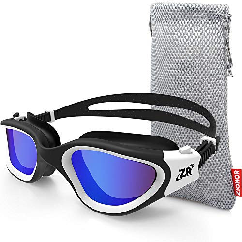 ZIONOR Polarisierte Schwimmbrille für Herren und Damen [UPGRADE], G1 mit Spiegel/Rauch Linse UV-Schutz Anti Nebel Verstellbar Gurt Komfort Profi Schwimmbrillen für Erwachsene Jugendliche