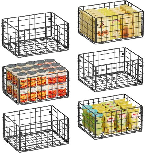 X-cosrack Metal Wire Basket Pantry Baskets Foldable Cabinet Organizers with Handles-6 Pack-12x9x6, Food Storage Freezer Organizer Bins for Kitchen Bathroom Laundry Closet Garage - Patent Design