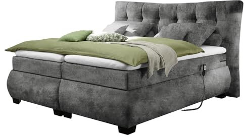 DELIFE Bett Darleene Microvelours Grau 180 x 200 cm mit Motor Boxspringbett