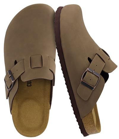 CUSHIONAIRE Hana Womens Clogs | Comfortable Vegan Suede Clogs for Women | Slip On Potato Shoes with Cork Footbed & Arch Support, Brown 9