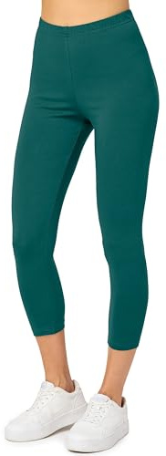 Merry Style Damen Leggings 3/4 aus Baumwolle mit Stretch – Leichte Capri Leggings Damen aus atmungsaktiver, elastischer Baumwolle, ideal für Yoga Sport Freizeit Reisen MS10-199 (Smaragdgrün, XXL)