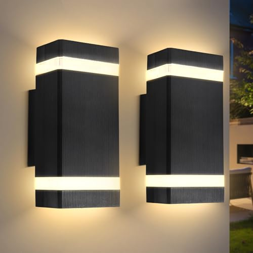 CANMEIJIA GU10 2 st utomhusvägglampa, varm 3 000 K utomhu, upp- och bottenbelysning, IP65-vattentät, modern och retrostil, för uteplatser, trädgårdar, gångvägar, balkonger