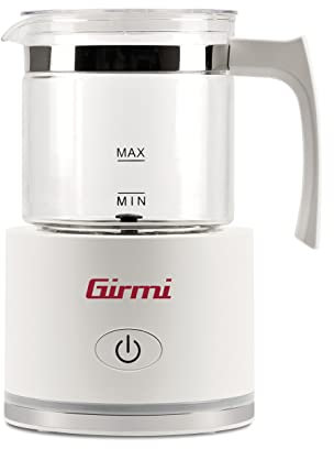 Girmi ML70 Montalatte, 600W, Capacità 250 ml, Contenitore in vetro, Spegnimento automatico, Monta e scalda anche Latte Vegetale, Bianco