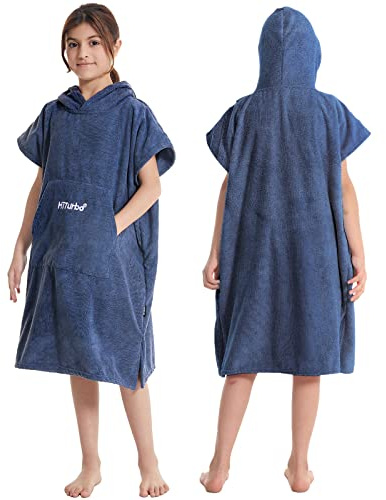 Hiturbo Kids Changing Towel Robe,Hooded Poncho Bath Robe Surf Absorbent Swimming Bathrobe for Beach,Bathing,Surfing,Indoor & Outdoor Activities Navy