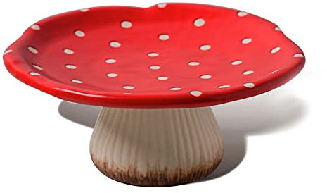 RESVUGA Mushroom Cake Stand, 9 in Polka Dot Safety Ceramic Display Plate Serving Tray, Cute Dinner Plates, Pasta & More.