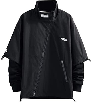 GURUNVANI Anorak Veste coupe-vent à capuche pour homme, JK208Black, Medium