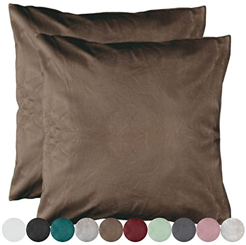 2er Pack Samt Kissenbezug Kissenhülle Set Sofakissen Samtkissen Dekorative Dekokissen Couchkissen Zierkissen Sofakissenbezug Kissen Bezug Hülle Bezüge Wohnzimmer (40x40cm, Dunkelbraun)