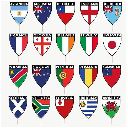 AK Giftshop Rugby World Flags Food & Cupcake Picks Toppers Party Decorations (20 Pack)