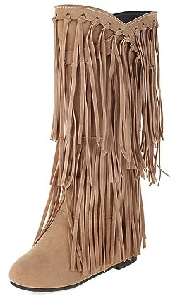 gongxifacai Womens Fringe Western Boots Fashion Hidden Heel Knee-high Boots
