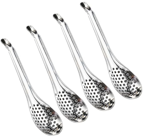 4 PCS Spherification Spoon, Stainless Steel Caviar Spoon, Small Slotted Spoons to Take Out Olives Capers for Jar, Molecular Gastronomy Bar Egg Spoon Kitchen