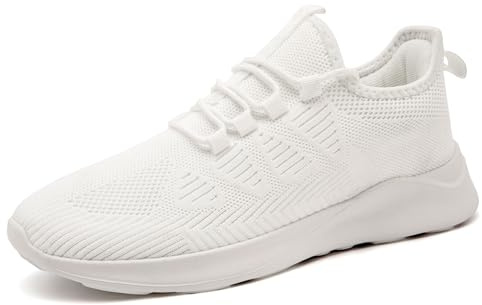 IEBPEH Herren Sneaker Schuhe Sportschuhe Laufschuhe Turnschuhe Freizeitschuhe Atmungsaktiv Tennisschuhe Walkingschuhe Leichte Slip On Schuhe Weiß 44
