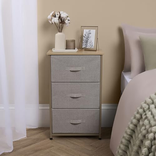 OHS Brooklyn 3 Bedroom Chest of Drawers Fabric Cabinet, Space-Saving For Clothes Books & Accessories Sturdy Frame 4 Canvas Drawers For Home Living Room, Beige