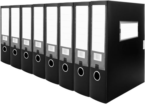 VIDETOL 8 Pcs Box Files A4, Plastic Deep Box Folders 75mm, Foolscap File for Office Stationery Document, Black