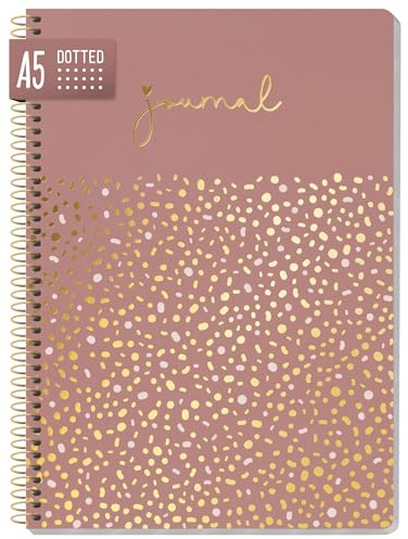 paper&you® Dotted Journal A5 avec reliure à spirale Glamour Dots 160 pages, carnet de notes à pois, bloc-notes collège - durable & respectueux du climat