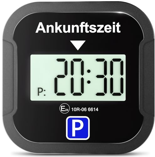 Warmfay® Elektronische Parkscheibe mit Zulassung vom KBA, Automatische Digitale Parkscheibe Elektrisch mit Batterie, Elektrische Parkuhr Auto mit 2 Displays & Nachtmodus & 3 Zeitmodi (1, Schwarz)
