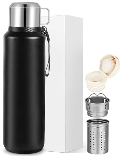 Novent Thermosflasche 1.5L - Thermoskanne Edelstahl für Kaffee und Tee – Isolierflasche 1500ml Thermosflasche Sport & Outdoor – Doppelwandig Vakuum Wasserflasche – Hält Getränke 12H heiß & 24H kalt
