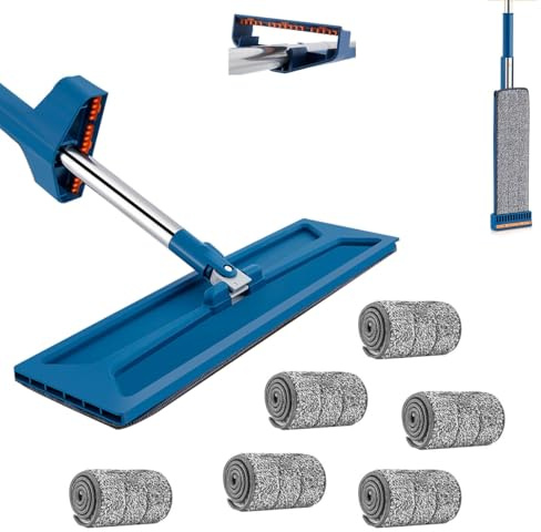 Självvridande plattmoppar, multifunktionell 360 roterande mikrofibermopp, golvskrapa, våt och torr stor plattmopp for kakel- och laminatgolv(6pcs)