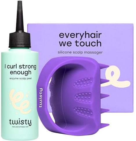 TWISTY Kopfhaut Set: Enzympeeling AHA Peeling & Scalp Massager - Trockene Kopfhaut Peeling, Salicylsäure & Massagebürste für Kopf & Hair Care