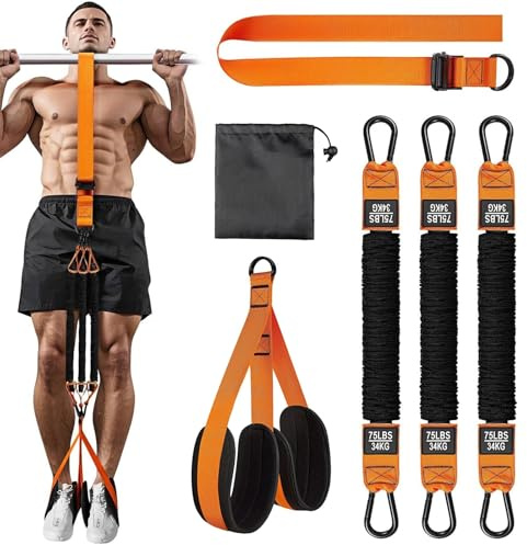Klimmzughilfe Set,Klimmzug Bänder mit 3 Verstellbaren Widerstandsbändern,2 Fußstützen &Aufbewahrungsbeutel,Pull UP Band für Klimmzug Krafttraining Frauen und Männer,Training zu Hause & Fitnessstudio