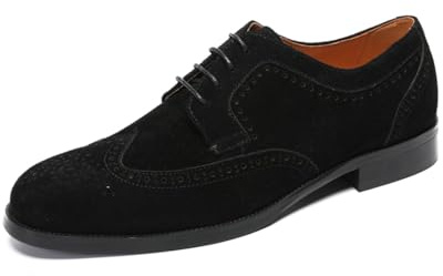 FIAVOM Mens Dress Shoes Suede Leather Derby Full Brogue Wingtip Formal Casual Leather Shoes for Men Black US 10