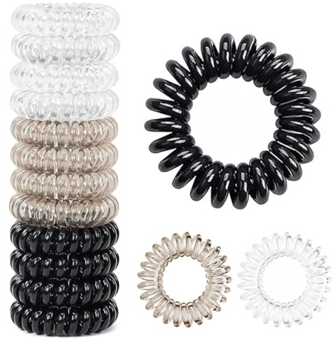 GNALIA Elastici Capelli Donna 12 Pezzi, Elastici A Spirale In Plastica, 4 Nero + 4 Bianco + 4 Grigio, Diametro 3.8Cm