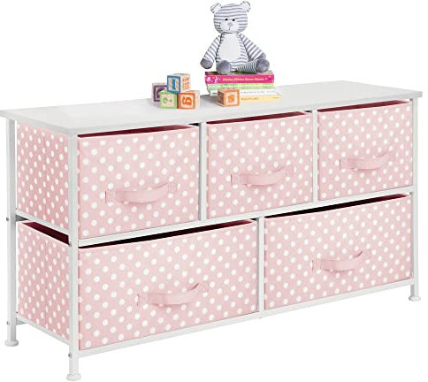 mDesign Stoffkommode mit 5 Schubladen - praktische Kommode für Kinderzimmer, Schlafzimmer usw. - schöne Kommode Schublade - Rosa/Weiß
