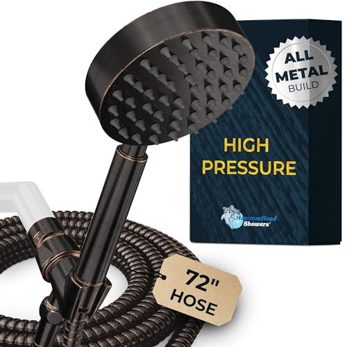 HammerHead Showers® Solid Metal Handheld Shower Head with Hose and Brass Holder - OIL RUBBED BRONZE - 2.5 GPM High Pressure Shower Heads with Adjustable Shower Wand Bracket - 6ft Flexible Extension
