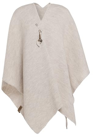 Knit Factory - Jazz Poncho Tricoté - Cape Femme - Poncho réversible Femme - Châle Femme - Poncho pour l’Automne et l’Hiver - Poncho Femme en Laine et Acrylique - Beige - Taille Unique