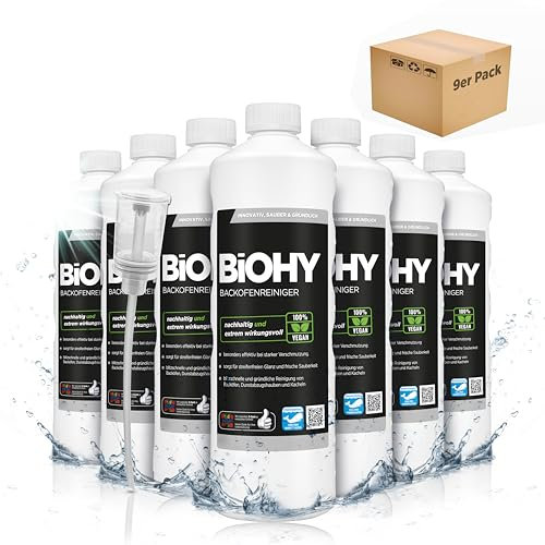 BiOHY Limpiador de horno (9 botellas de 1 litro) + Dosificador | Limpiador de parrilla, removedor de grasa para una limpieza fácil y rápida del horno, sin necesidad de fregar (Backofenreiniger)