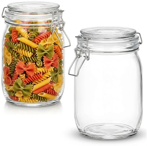 com-four® 2x Einmachglas mit Bügelverschluss - Vorratsgläser mit Gummiring - Vorratsglas luftdicht - Drahtbügelglas - Füllmenge 1000 ml