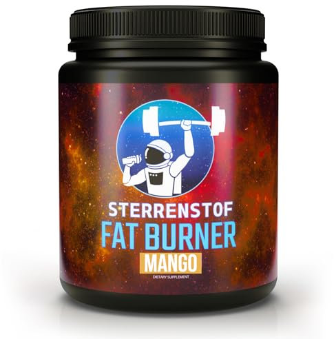 Sterrenstof Fat Burner – Mango – Fettverbrenner Appetitzügler mit L-Carnitin, L-Tyrosin, L-Theanin, Grüntee-Extrakt, Koffein – Schnell abnehmen, Fatburner, Diät, 300 g Pulver, 50 Portionen