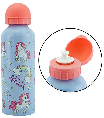 500ml Unicorn Blue Disney Aluminium Water Bottle for Kids - BPA-Free, Leakproof, Lightweight for School, Sports, Hiking, Camping, Travel & Outdoor Adventures - Perfect for Girls 3+ Years
