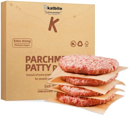 katbite Burger Paper, Unbleached, 15 x 15 cm, 300Pcs, Non-Stick Parchment Paper Squares Perfect for Seperating Patty, Cookies, Storing Foods and Wrapping Candies