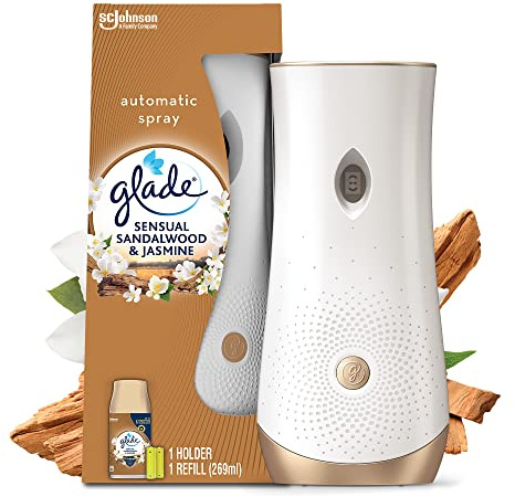 Glade Automatic Spray Diffuseur - Infusé Aux Huiles Essentielles - Jusqu'à 2 Mois De Parfum - Sensual Sandalwood et Jasmine - 1 Diffuseur et 1 Recharge