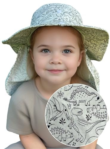 HECKBO Kleinkind Sonnenhut mit UPF 50+ UV - 100% Baumwolle- 6-24 Monate - Baby Mütze Neugeborenen Hut mit Nackenschutz Verstellbarer Kinnriemen, Kinder Bademütze