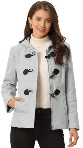 Allegra K Women's Casual Winter Outwear Hooded Button Peacoat Toggle Duffle Coat X-Large Gray