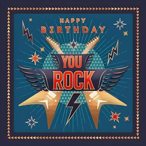 Male Birthday Card for Him - General Card for Men/Boys - You Rock - Electric Guitars - Music Themed Card - Eco-Friendly