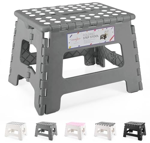 HOUSE DAY 22cm Tritthocker Klappbar - Faltbarer Hocker Kinder Klappstuhl Hocker Klappbar Kinder Hocker Klappbar, Klapphocker Faltbar Falthocker Faltbarer Hocker Tritthocker Kinder Fußhocker(Grau)