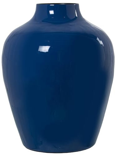 Tischvase aus emailliertem Metall, Blau, 21 x 21 x 28 cm