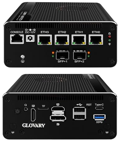 Glovary Micro Firewall Appliance 13th Gen U300E, Dual 10GbE 82599ES SFP+ Mini PC Router, 4 x 2.5GbE LAN Home Server, Barebone, USB-C 10Gbit, OPNsense Hardware