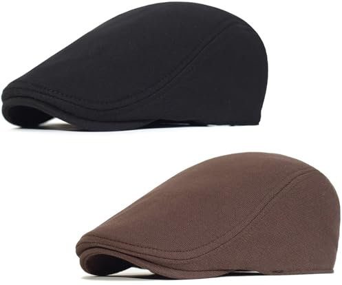 Malaxlx 2 Stück Schwarz Braun Schiebermütze Schirmmütze Herren Barett Cap Newsboy Flat Cap Baskenmütze Zeitungsjunge Caps Gatsby Ivy Irish Hat