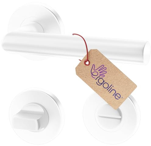 ERGO line LUCA Poignée de porte d'intérieur, blanche, pour les portes de salle de bains, paire de poignées de porte sur rosaces rondes, blanche mate, garnitures de porte, poignée