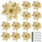 BOFUNX 12pcs Fiori di Natale Glitterati Fiori per Albero di Natale Fiori Artificiali Natale Glitter Ornamenti Addobbi per Decorazione Natale Capodanno Matrimonio Festa