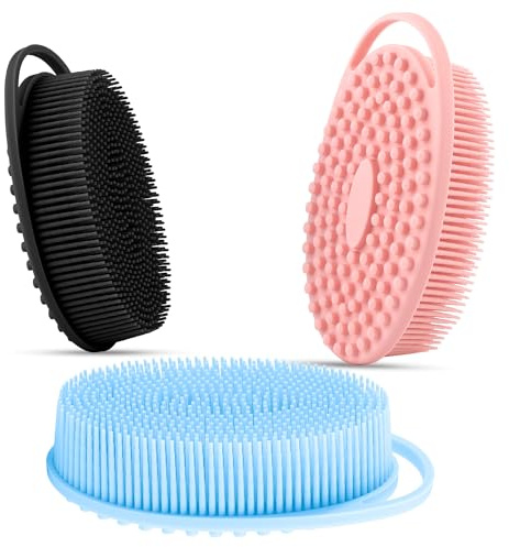 3 Pack Silicone Body Scrubber, Silicone Loofah Soft Exfoliating Body Scrubber, Silicones Body Brush Bath Shower Scrubber for Body, 2 in 1 Bath and Shampoo Wash Brush for Skin Exfoliation Men Women