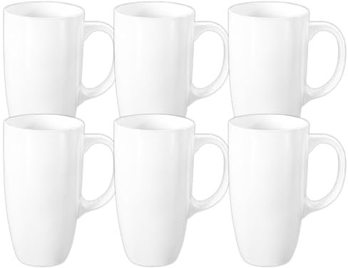Wilmax - Tasses à thé et à café - Lot de 6-630 ml - Tasses à café en porcelaine - Lot pour thé, café, cappuccino - porcelaine - Blanc
