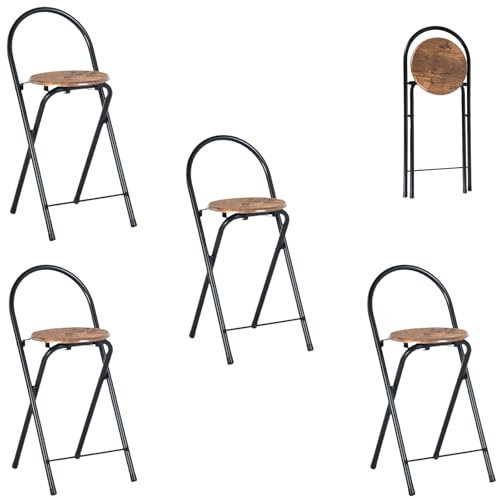 ZZINOKE Barhocker Klappbarer 4er Set,Keine Montage Erforderlich,mit Lehne,Tragbarer Barhocker, Sitzhöhe 55,5cm, Geeignet Für Küche,Bistro,Geschäft,Veranstaltungen im Freien (Vintage Braun und Schwarz)
