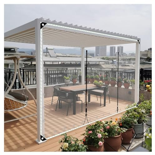 ZXCASDF Outdoor Tarp Curtains with Zipper Door，PVC Tarpaulin with Zipper，Clear Waterproof Tarp with Zip Door，Heavy-Duty Waterproof Clear PVC Tarp with Metal Grommets(H1xW1m/H3.2xW3.2ft)