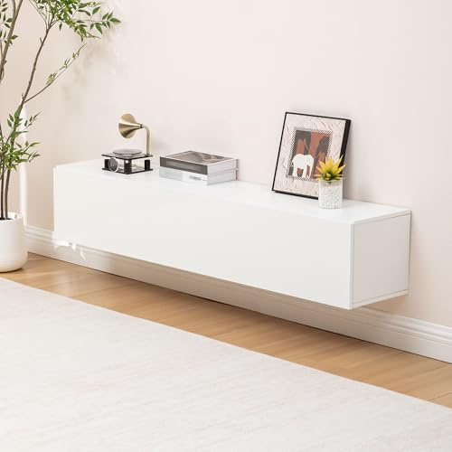 Thanaddo TV Schrank, Lowboard Fernsehschrank TV Schrank Hängend 160x30,5x34cm, Weiß