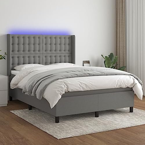 qohoio Boxspringbett mit Matratze & LED Bett Boxspringbett Bett Mit Matratze Polsterbett Schlafzimmer MöBel Dunkelgrau 140x190 cm Stoff - 3138630
